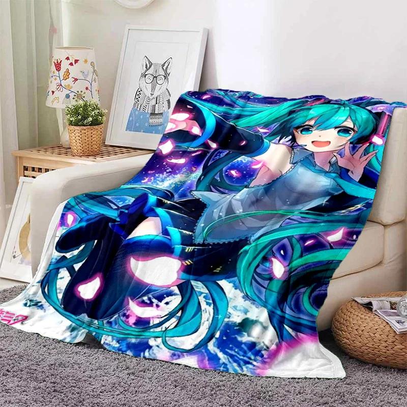 3D M-MIKUS Music VOCALOID Cartoon Girl Soft Plush Blanket,Flannel Throw Blanket for Living Room Bedroom Bed Sofa Cover Gift