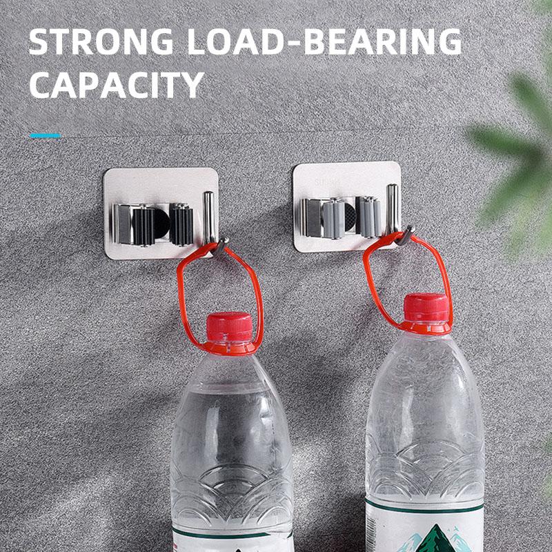 Houseeker Stainless Steel Mop Clip With Hook Bathroom Toilet Broom Storage Rack Mop Brush Towel Holder