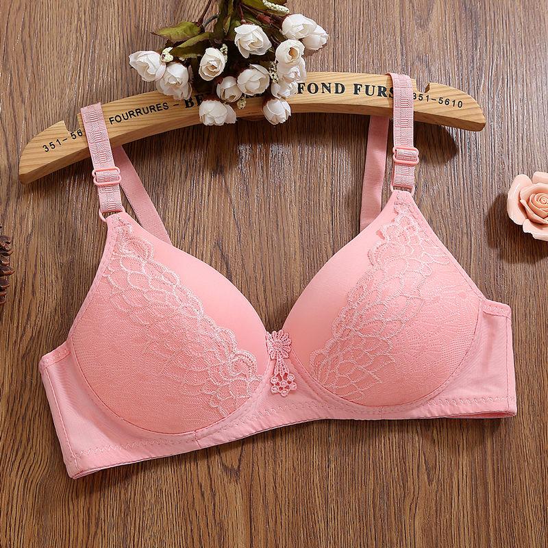 

Тонкое подростковое нижнее белье с небольшой грудью, беспроводной бюстгальтер, легкий и дышащий кружевной вышивкой, сладкий сексуальный милый простой повседневный стиль 38/85 розовый