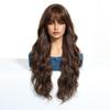 European and American Fashionable Women's Long Curly Hair Wig, Brown Water Ripple Fringe Bangs High Temperature Silk Synthetic Wig Headband