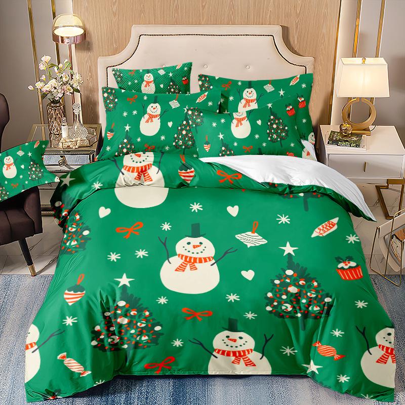 

3 шт. Рождественский комплект постельного белья «Снеговик и елка» - Ультрамягкий Дышащий Светло-бежевый Приятный к коже Прочный Не мнущийся Не выцветающий EU Twin(135x200cm)