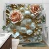 Baroque Roses Shower Curtain - Peach & Ivory, 3D Floral Art, White Background, Machine Washable, 12 Hooks, Elegant Bath Decor