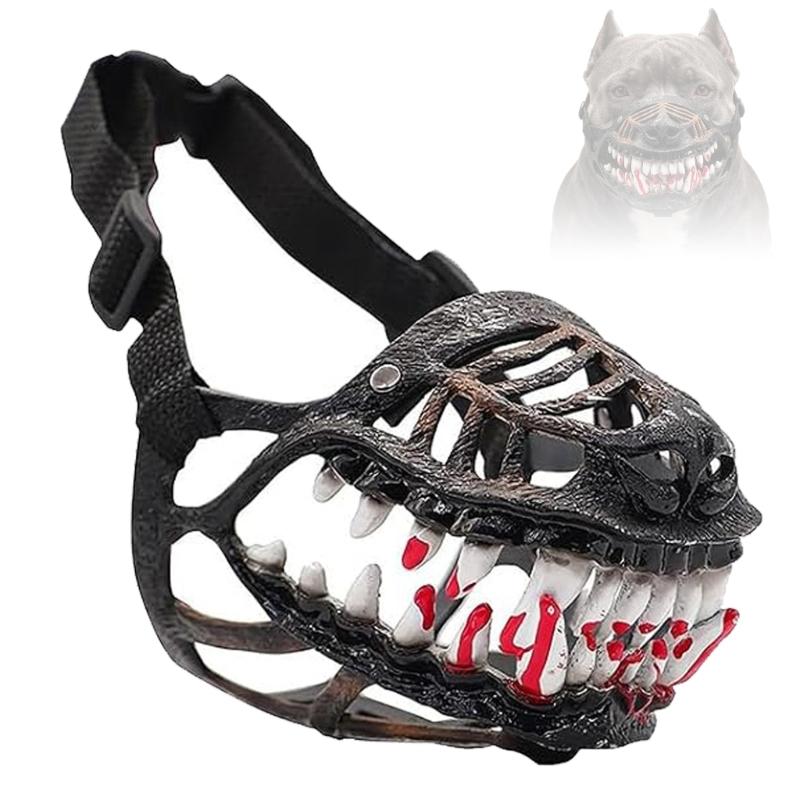 Dog Costume Muzzle with 3D Devil Face and Faux Teeth, Adjustable Head Strap for Halloween Parties and Pet Photoshoots