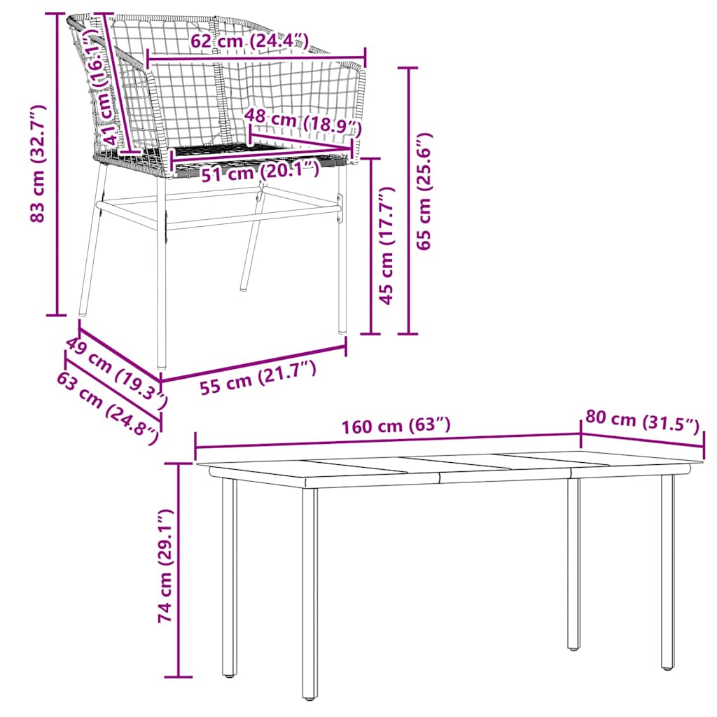 7 Piece Outdoor Dining Set Brown Poly Rattan Table with Glass Top