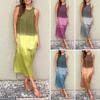 Summer Cotton Linen Dress for Women Casual Sleeveless Tunis Maxi Tank Dress Side Slit Beach Sun Dress