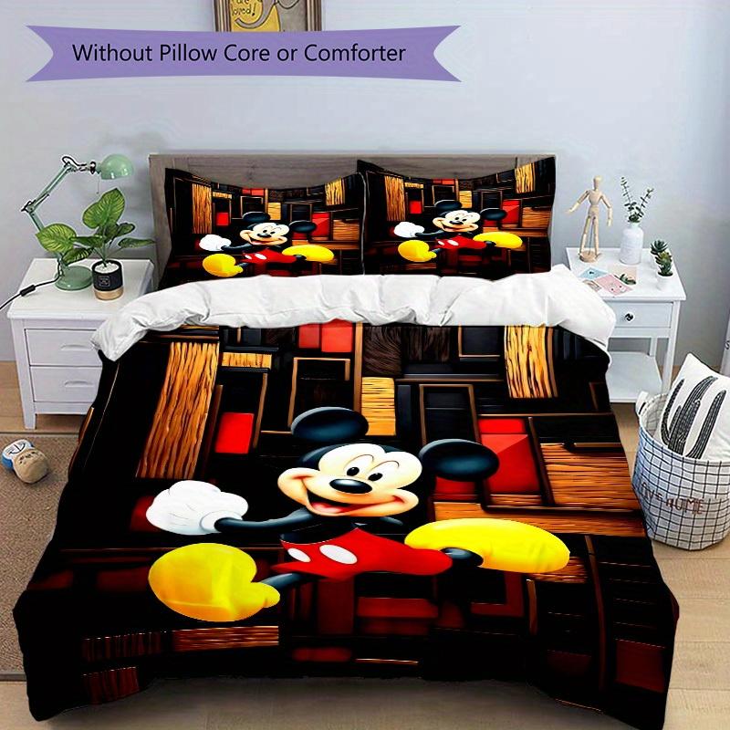 3pcs Mickey Mouse Printed Bedding Set, Breathable And Soft, Machine Washable, Christmas Gift, Suitable for Bedroom Decoration, 095