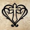 Vintage Heart Cross Metal Wall Art Sign, Home Decor Gift for Farmhouse Cafe Bar