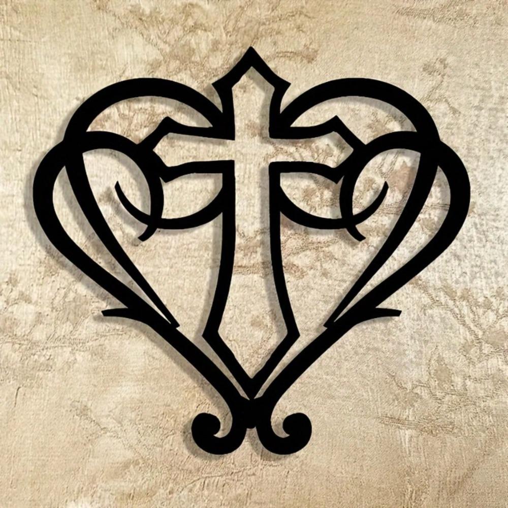 Vintage Heart Cross Metal Wall Art Sign, Home Decor Gift for Farmhouse Cafe Bar