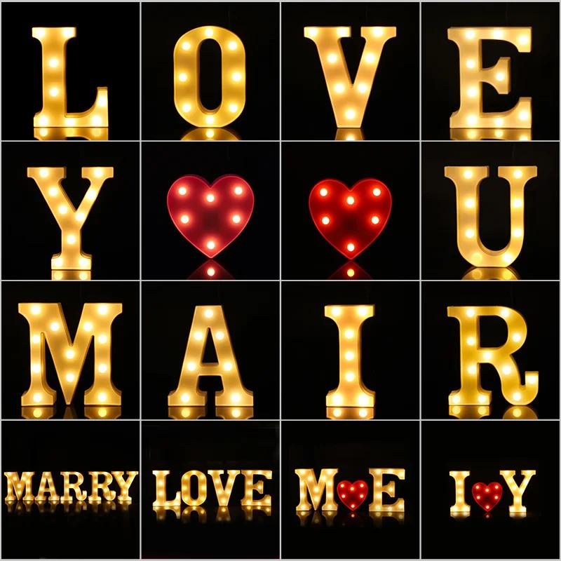 Decorative Letters Alphabet Letter LED Lights Luminous Number Lamp Decoration Battery Night Light Party Baby Bedroom Decoration