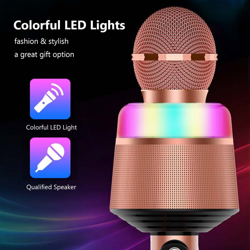 Wireless Bluetooth Karaoke Microphone, 5-in-1 Portable Handheld Mic Speaker with Dynamic Lights, Karaoke Microphone for Adults
