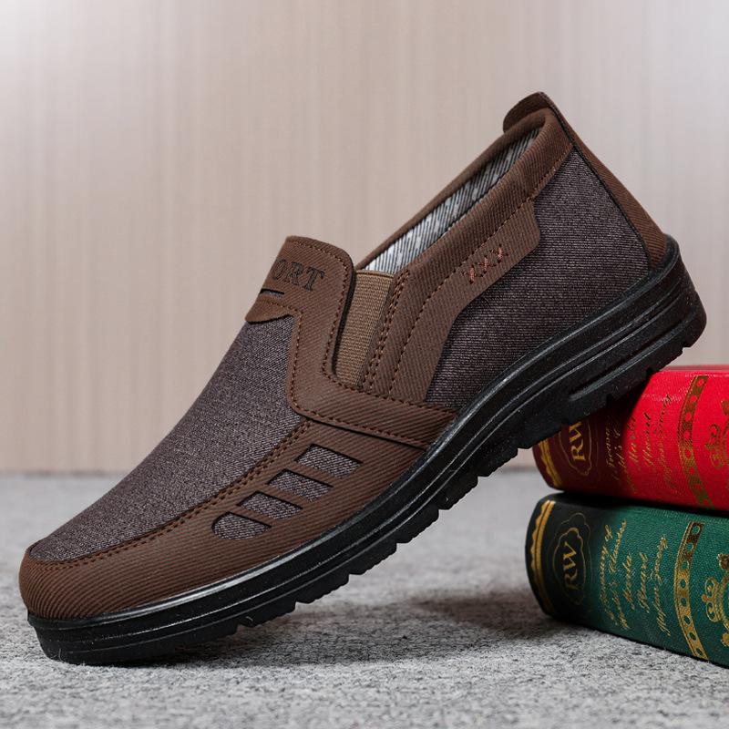 Men's Breathable Soft Sole Non-slip Black Casual Shoes for Spring and Autumn - Ideal for Middle-aged and Elderly.
