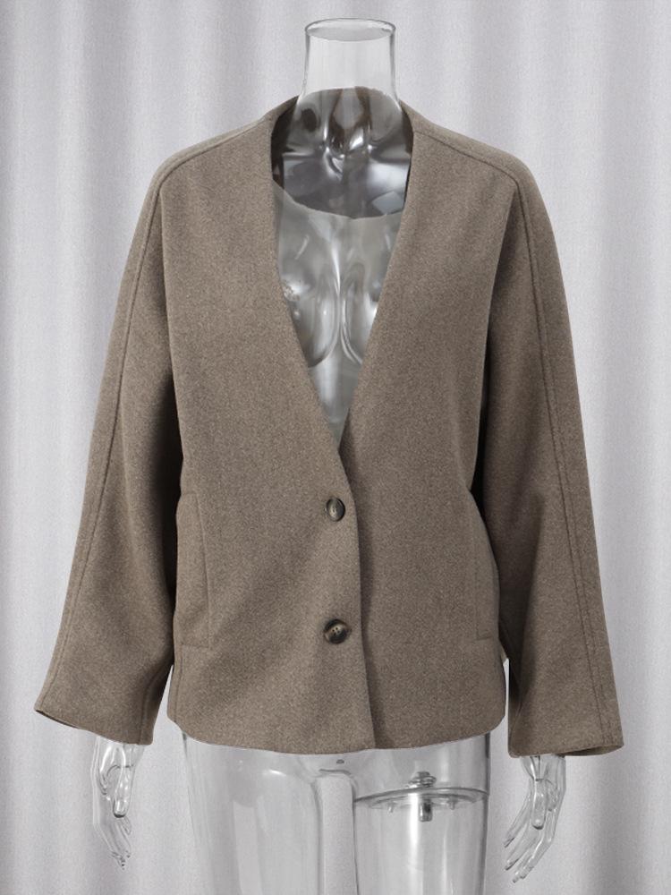 Khaki Wełniany Płaszcz z Szalikiem: Moda europejska i amerykańska