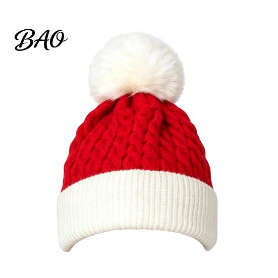Bonnet Pompon Féminin Chapeau d'Elfe de Noël pour Femme, Tricot d'Hiver Douillet avec Pompon Respirant Chaud, Bonnet Ajusté Extensible pour Temps Froid Extérieur Confortable Quotidien