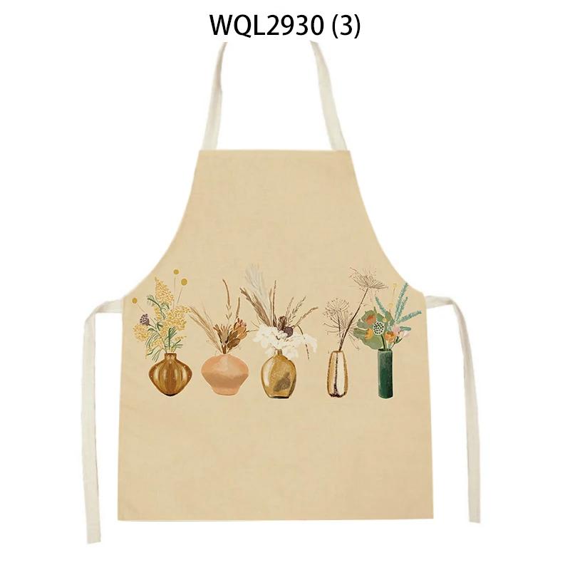 

Cleaning Supplies Flower Plants Pattern Kitchen Aprons Sleeveless Linen Aprons Home Cooking Baking Accessories Antifouling Apron 47x38cm