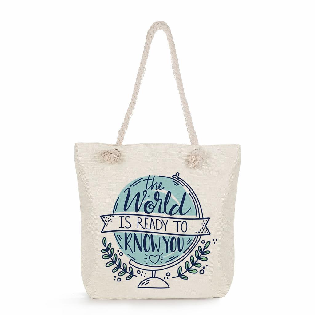 Multifunctional Trendy Letters Printed Thick Rope Shoulder Beach Bag Casual large capacity handbag 7593