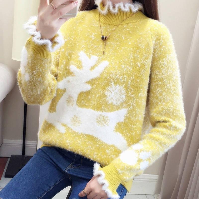 Пуловер Толстый Вязаный Рождественский Свитер 3XL жёлтый 1979₽