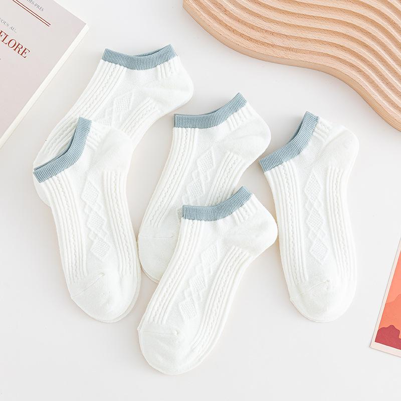 Women'S Socks, Solid Color Cotton Breathable Stripes, Boat Socks Women'S Double-Needle Invisible Socks