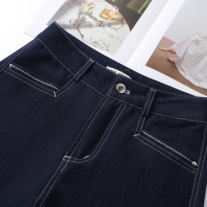 Damen Retro Dunkelblaue Cropped Weitbeinige Jeans - Frühjahr/Sommer Kollektion 2026