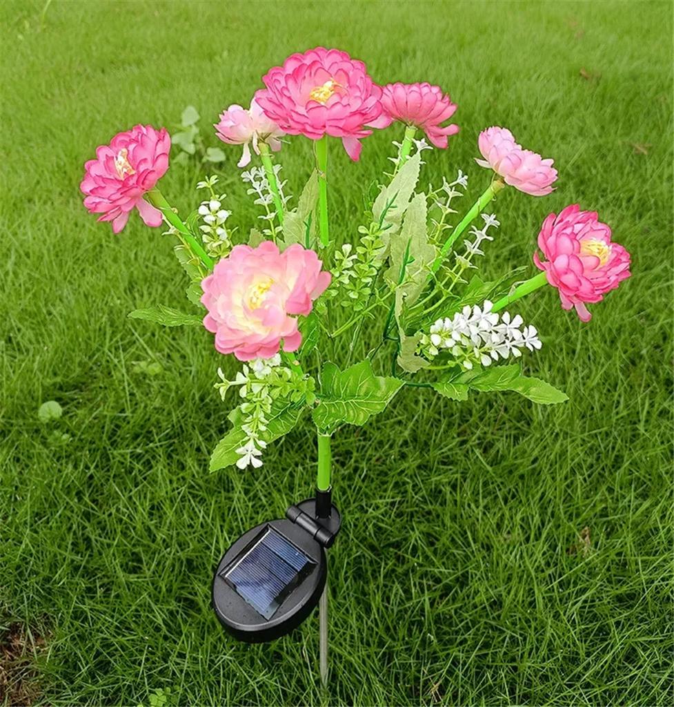 Solar Lotus Flower Lawn Lights with Snow Effect, Waterproof Outdoor Garden Stake Lamp for Patio Wedding Mother's Day Decor
