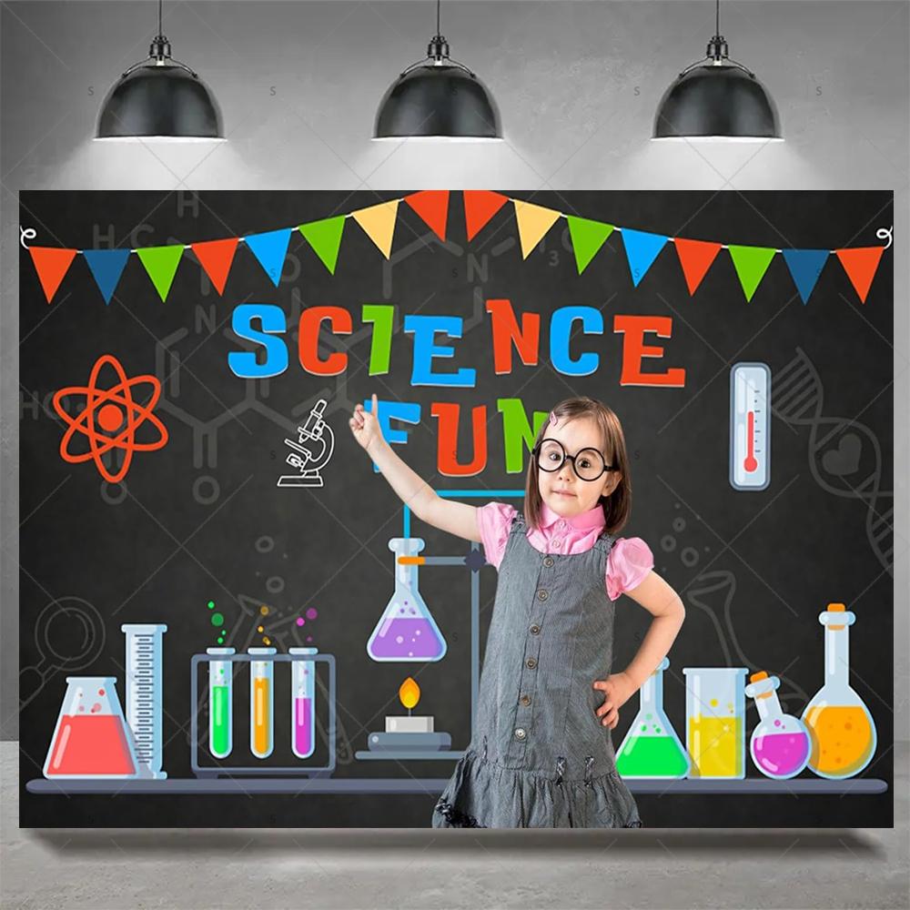 Crazy Science Fun Theme Party Decoration Background, Scientist Boys and Girls Birthday Party Decoration Photography Background
