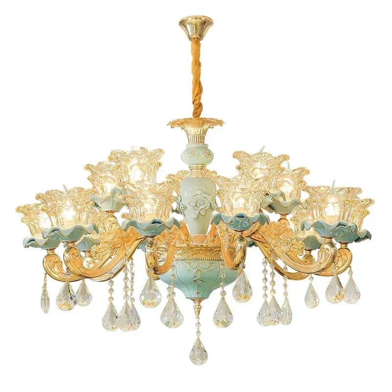 European-Style Ceramic Retro Atmospheric Chandelier For Living Room Bedroom Model Room Villa Duplex Floor Chandelier