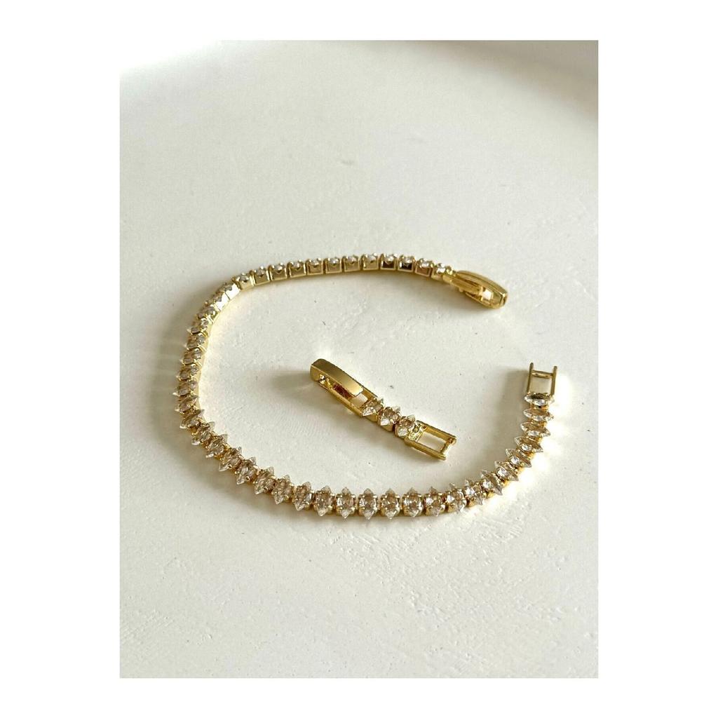 Gold Color Zircon Stone Shuttle Model Waterway Steel Bracelet - 3178