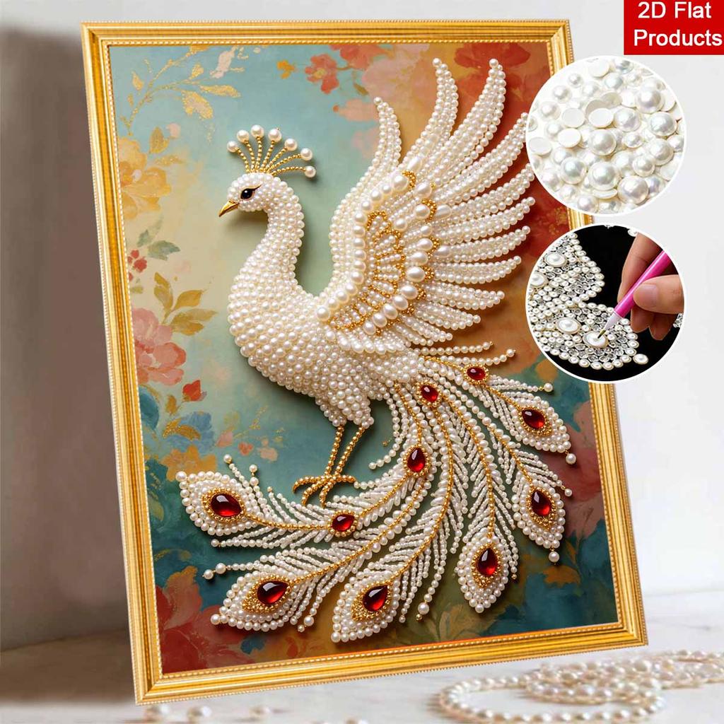 Pearl Art Painting Home Wall Decor Pearl Gemstone Painting Peacock Crafts Adult/Beginner Gift Creative Home Decor Unframed 130 Char