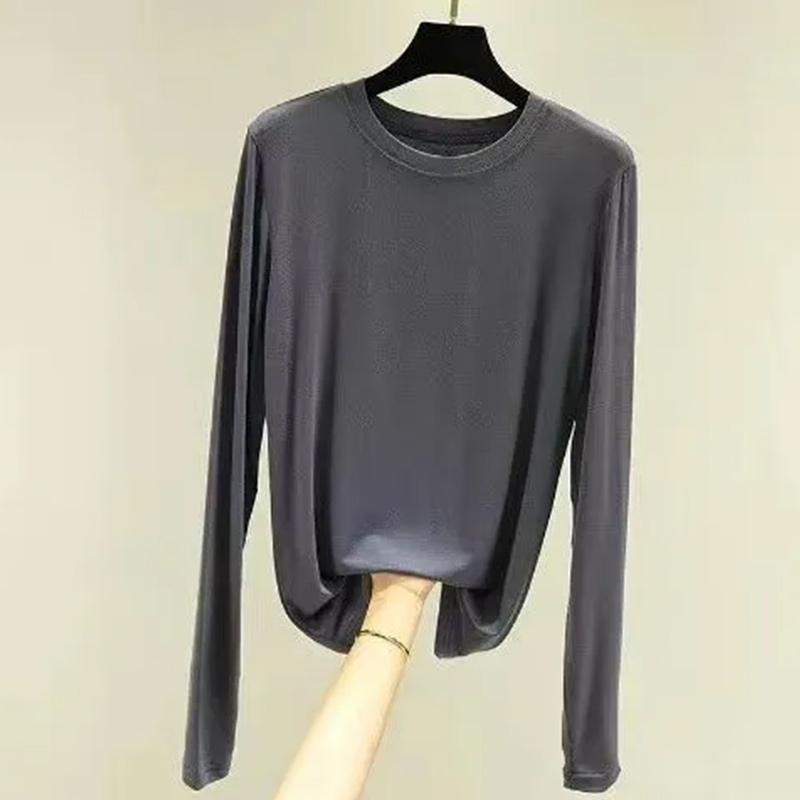 Women's Long-sleeved T-shirt Spring and Autumn Korean Version Loose Round Neck Ice Silk Bottoming Shirt Top
