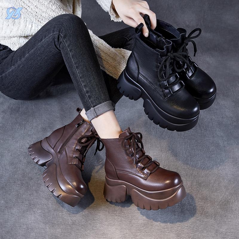 Høst og vinter nye kortstøvletter med tykk såle og innvendig høydeøkning, barnesko i smått skinn, damestørrelse, allsidige Martin-støvletter