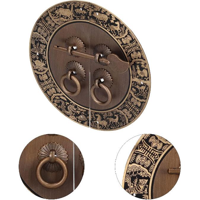 14cm/5.5inch Furniture Handle Brass Double Door Chinese Style Retro Round Handles Cupboard Dressing Table Wardrobe Wine Cabinet Drawer Antique Knobs