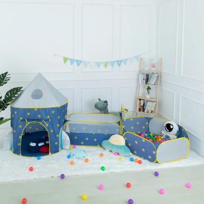 Portable 3 In 1 Kids Tent Play Set-Pop-up Rocket Camping Tent Crawling Tunnel Ball Pool & Play House for Children Entertainment