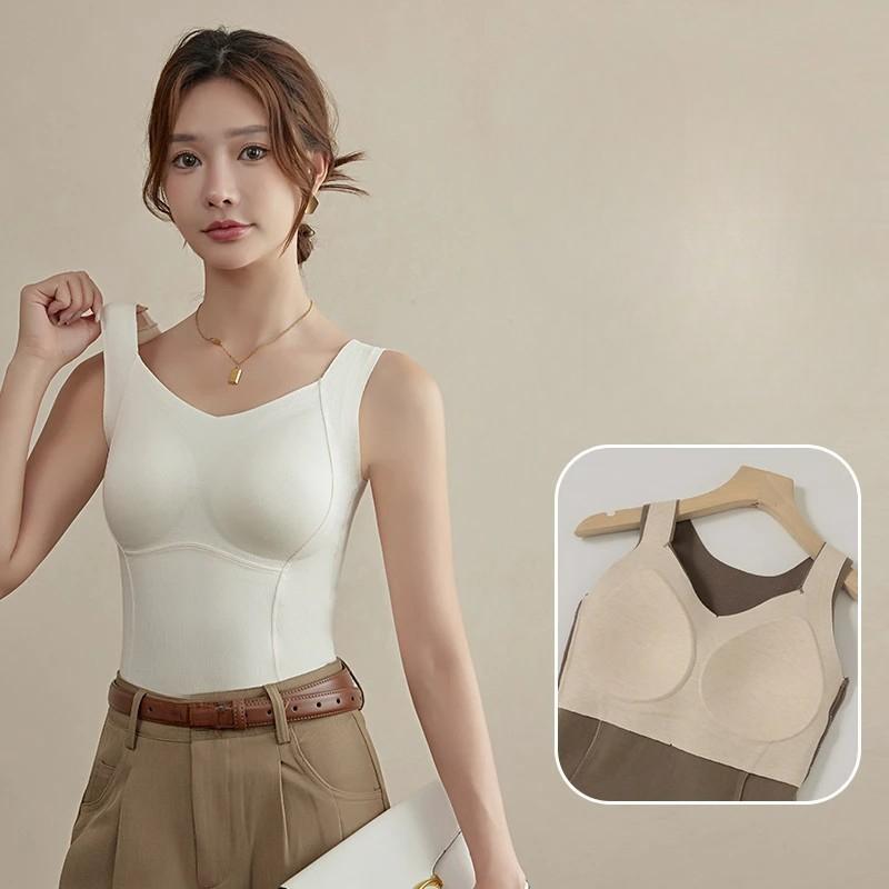 V Neck Chest Pad Tank Top Cashmere Silk for Warmth Crop Tops Women Camis Backless Camisole Fashion Tube Lady Sleeveless Cropped Vest