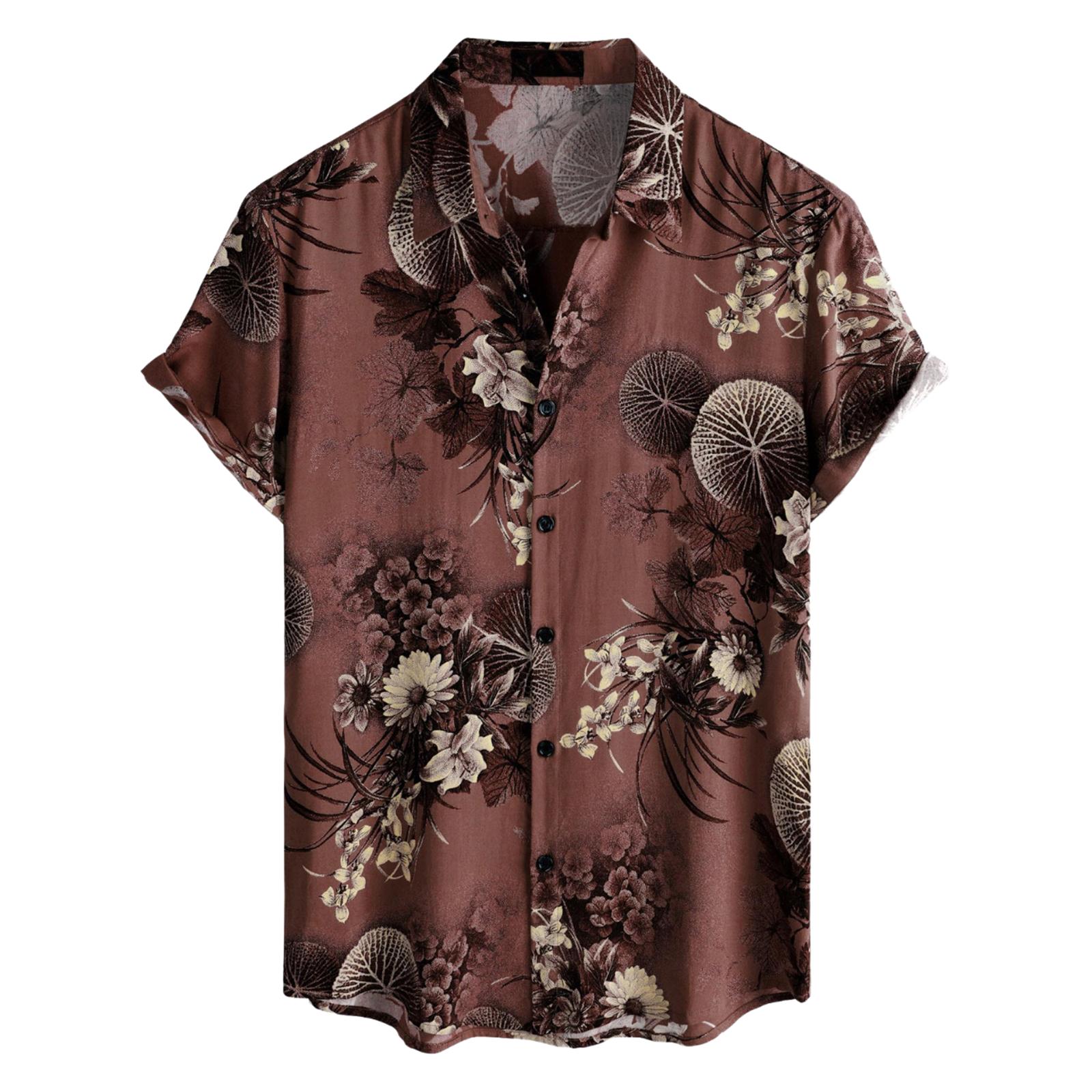 

Мужская рубашка с коротким рукавом, повседневная модная принтованная рубашка на пуговицах, кардиган с нагрудным карманом XL винный