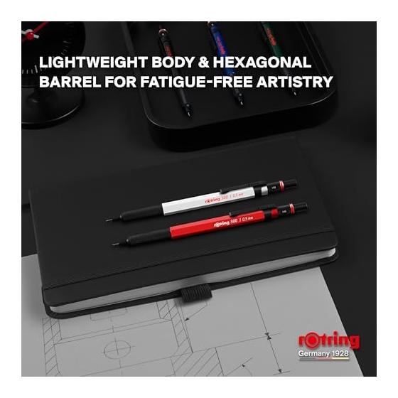 Rotring 500 Mechanical Pencil 0.5mm Shine Red 2218726 Metal Grip Lightweight Resin Body Low Center of Gravity Stable Writing Comfortable for Long