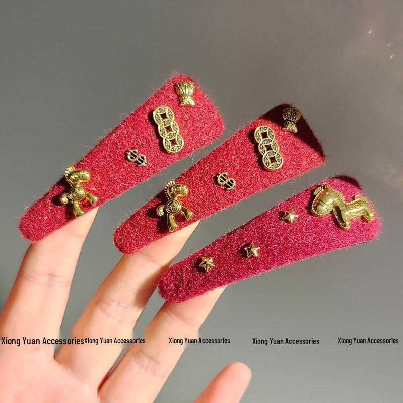 Instant Riches: Personalized Red BB Hair Clip - Fashionable Bangs Accessory Hairpin