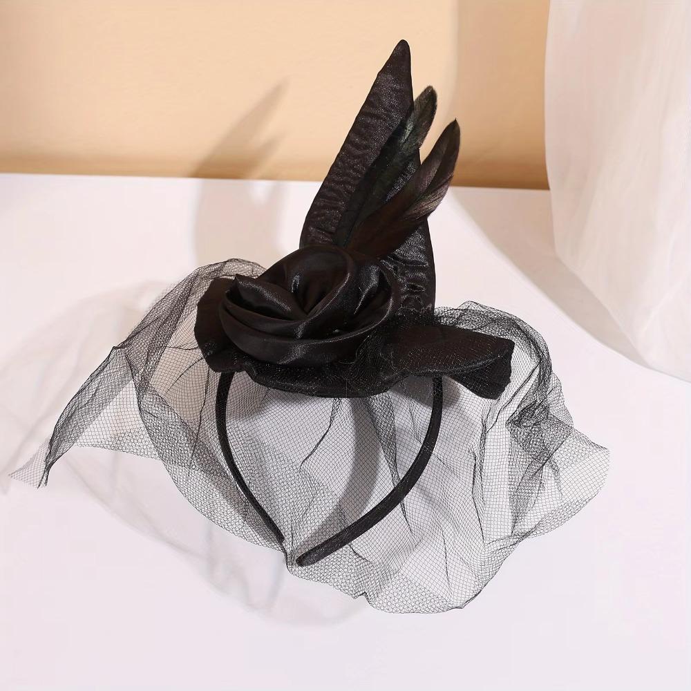 Satins Retro Veil Witch Hat Folds Wizard Cap Creative Halloween Witch Hat  Performance Props чёрный