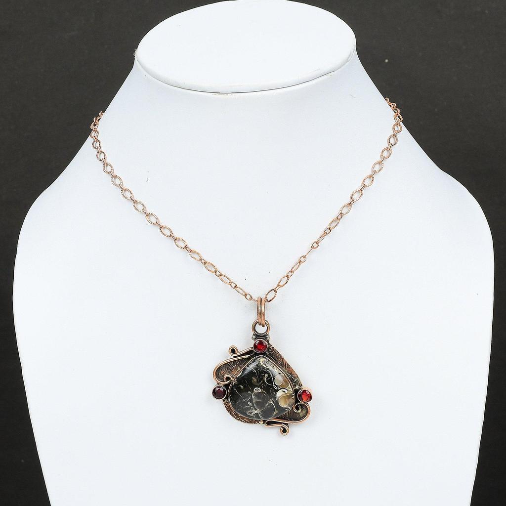 Turritella Agate Pendant Mozambique Garnet Pendant Copper Pendant Handmade Jewelry Beautiful Gemstone Pendant Copper Jewelry Gift For Bridal