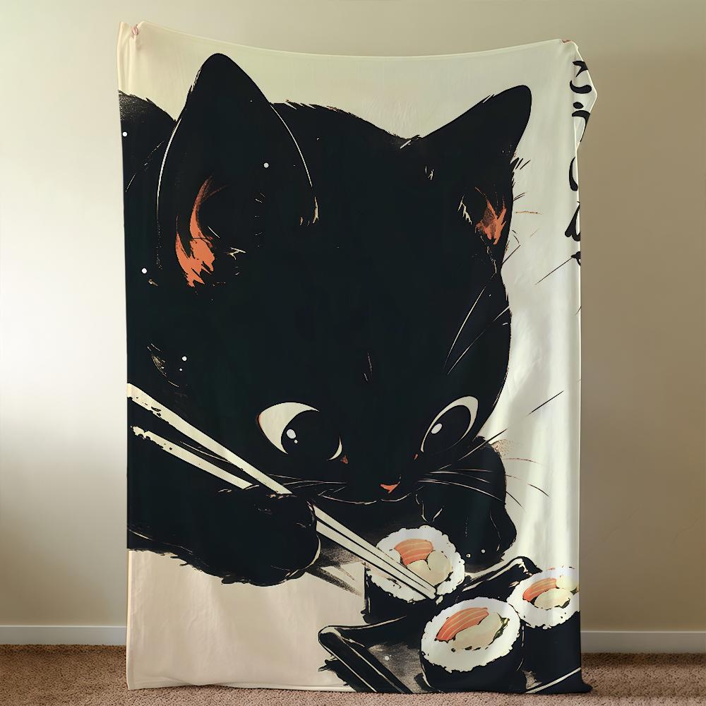 Blanket Throw Black Super Cosy Plush Living Sushi Room Sofa Couch Childish Birthday Cat Gifts