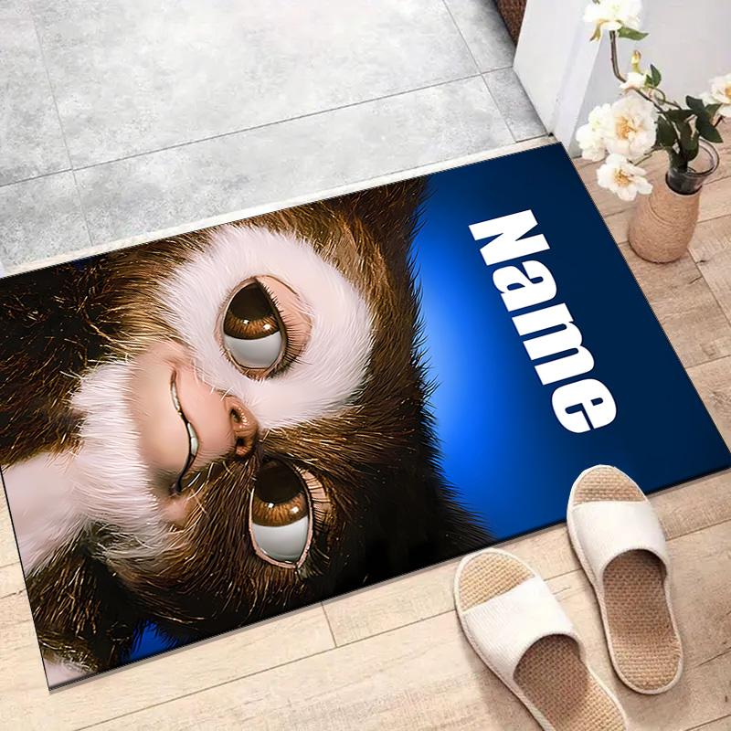 Custom Gremlin Mat Personalized Name, Polyester Washable Indoor Entryway Rug, Gift for Christmas, Easter, Thanksgiving Day