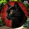 Black Cat with Golden Eyes On Red Background Round Metal Tin Sign D Flat Printing Wall Plaque For Home Decor