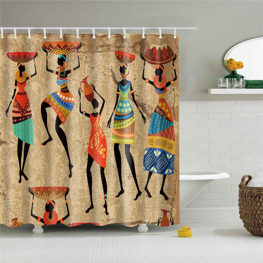 Cortinas de ducha de baño con diseño artístico de Graffiti para mujer, chica negra Afro americana, poliéster impermeable con ganchos