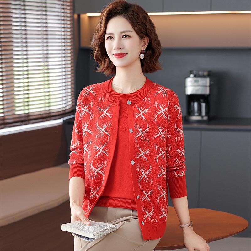

2026 Spring Knit Cardigan for Moms - Lightweight Top for Middle-Aged and Elderly Women 2XL (110-120 jin) помаранчевий/червоний