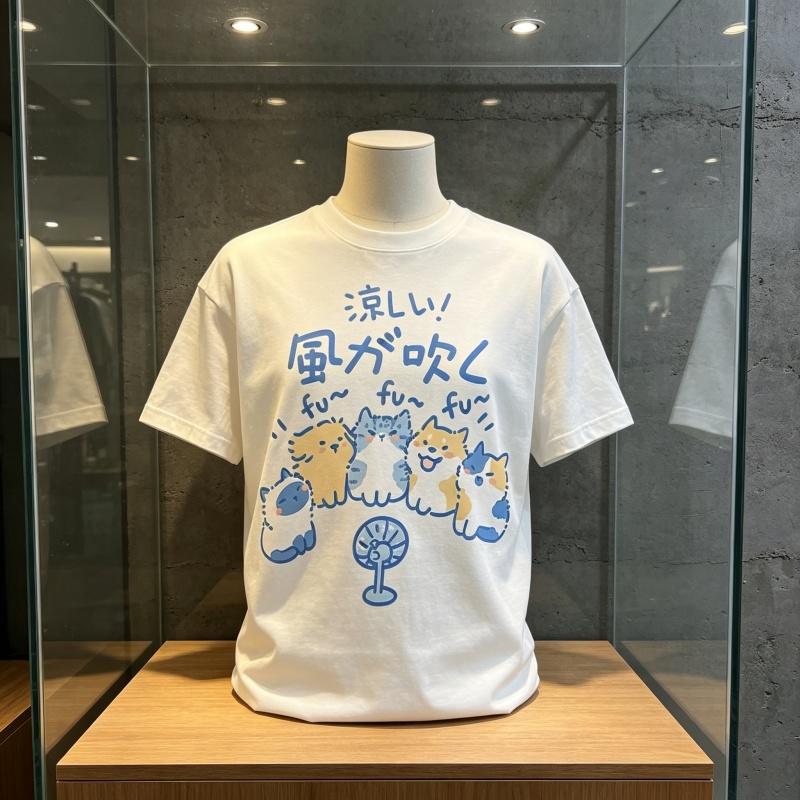 2026 New Comfort WoUnisex T-shirts Street Creative Blow Fan Cat Printing Tees Summer O-Neck Tops Fashion Casual Female Clothes Tee
