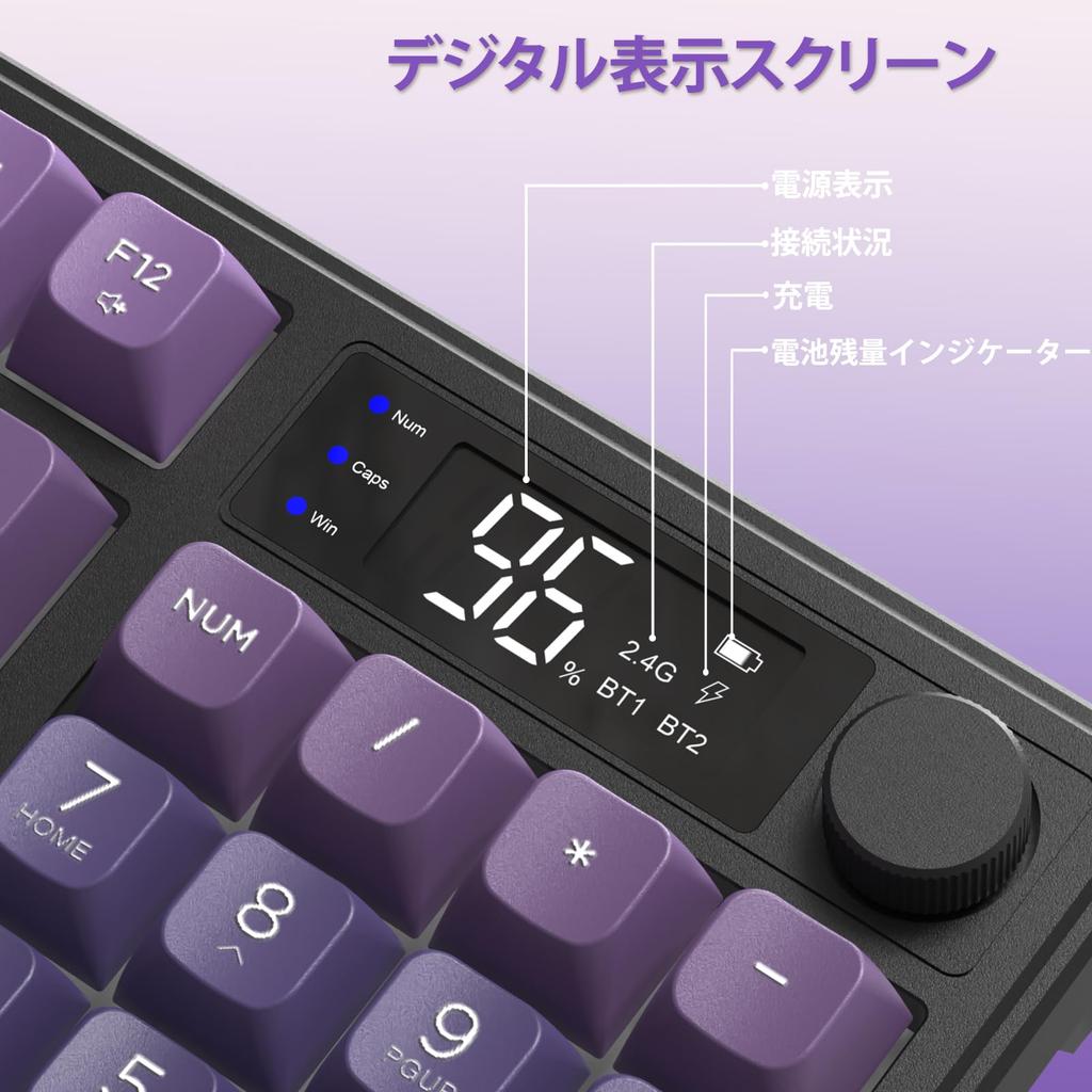 ATTACK SHARK X FREE WOLF M96 Gaming Membrane Wireless Dual Mode Wireless PBT Patchwork RGB Volume Knob and Electronic Compatible with Office Purple