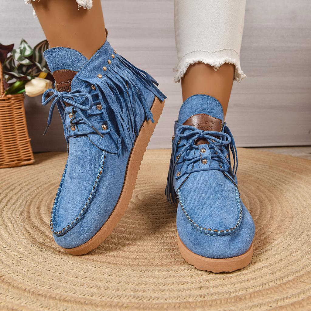 Fashion Women Ankle Boots 2025 New Round Toe Snow Boots Ladies Retro Outdoor Casual Shoes Fringe Winter Comfortable Luxury Women Shoes