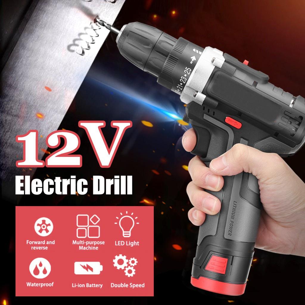 Rechargeable 12V Li-Ion Battery Cordless Drill 2 Speed Drilling Screw Driver Electric Drill Hand Power Tool +LED Light New