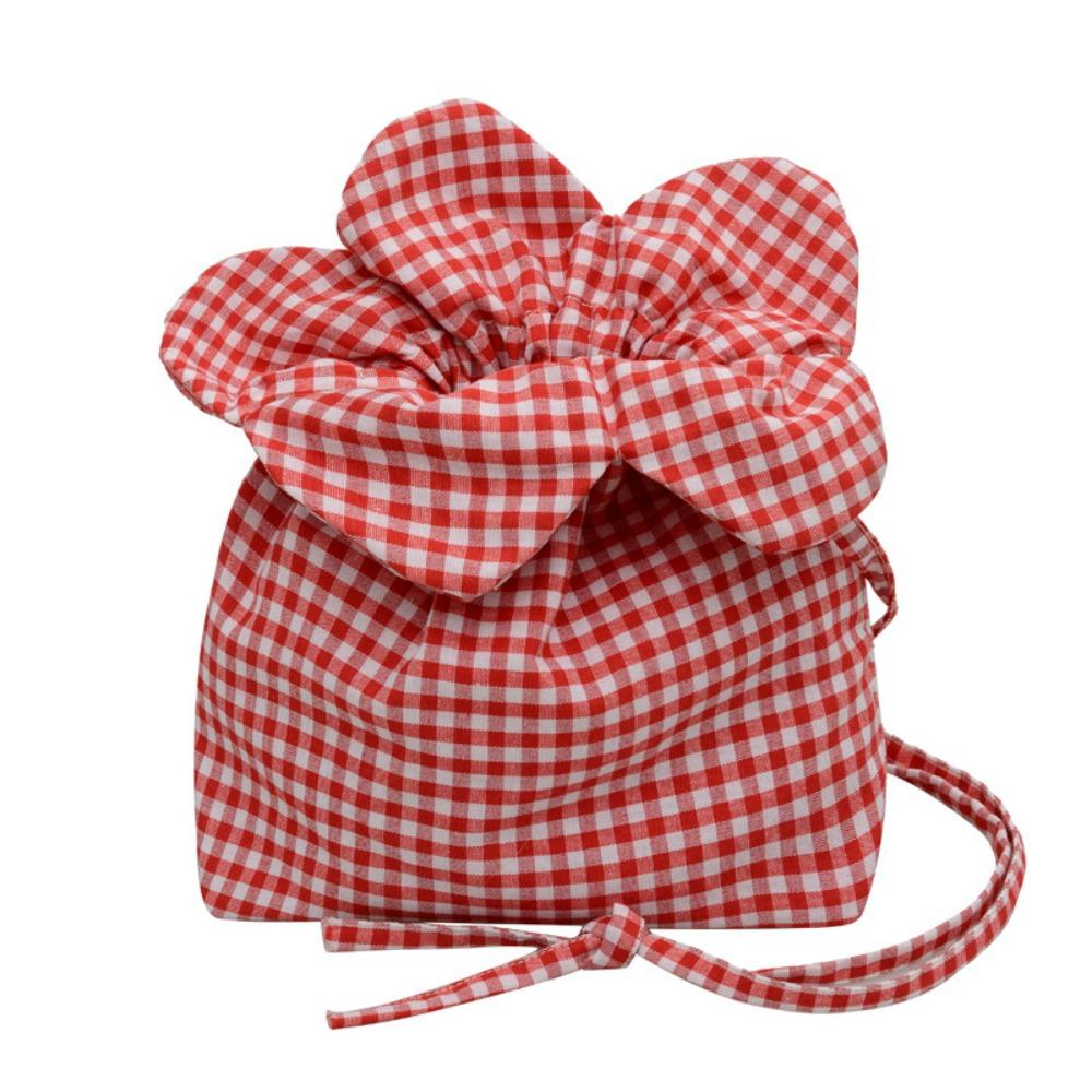Cute Plaid Flower Crossbody Bag Portable Ins Shoulder Bag Casual Flower Drawstring Bag  Travel