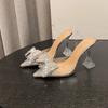 Summer Women's High Heels, Fashionable Pointed Toe Wine Glass And Bow Rhinestone High Heel Sandals