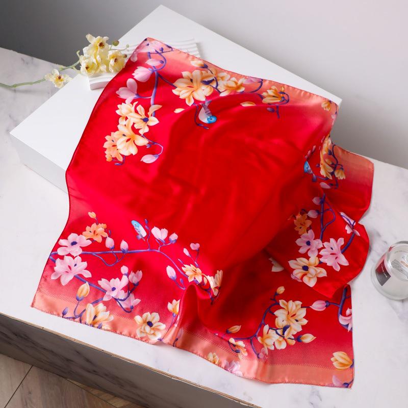 Silk Women's Square Scarf - Chinese Style Headscarf for Spring, Summer, Autumn - Neck Protection & Warmer - Elegant Thin Mom Style