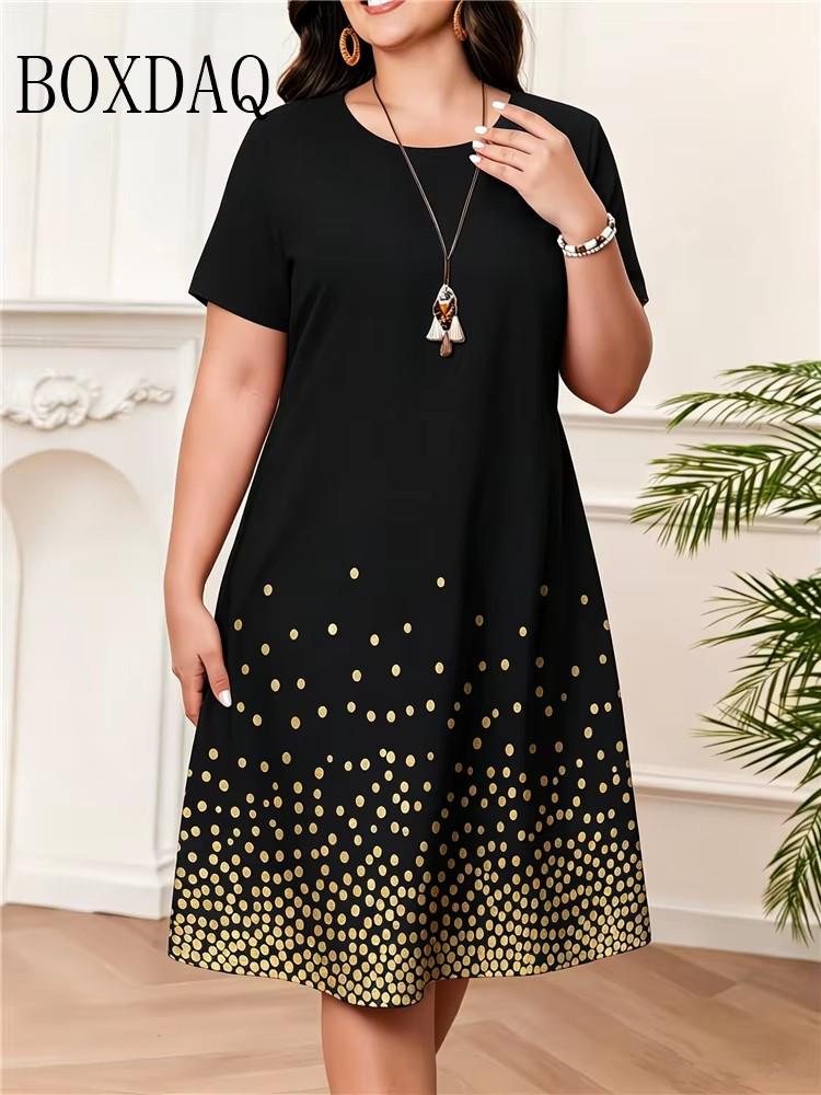 Summer Women Short Sleeve Dress Fashion Elegnat Women's Print Loose Plus Size Dresses